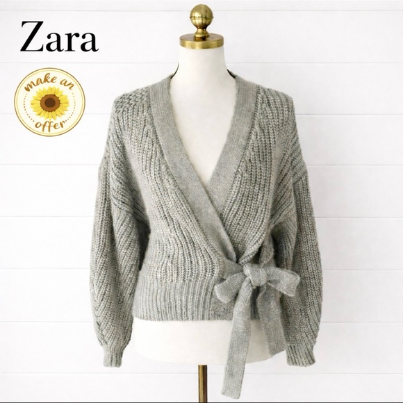 Zara Sweaters - NWT Zara Pale Green Chunky Knit Wrap Sweater. Tie Belt Cozy. Women Lg.